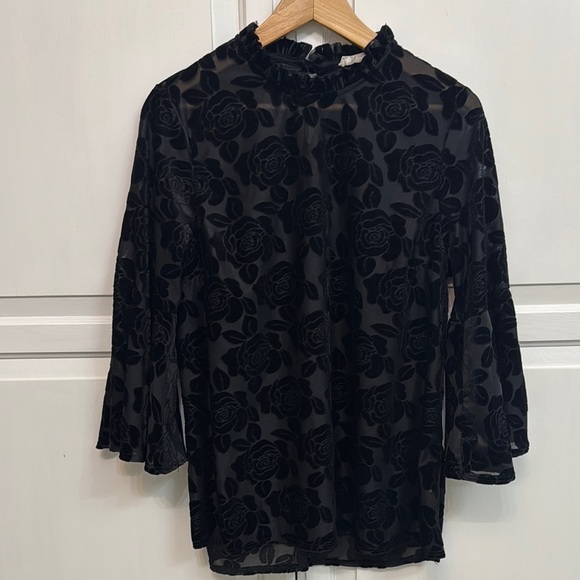 Entro Whimsigoth Black Sheer Blouse with Roses. Size M. - Picture 1 of 6